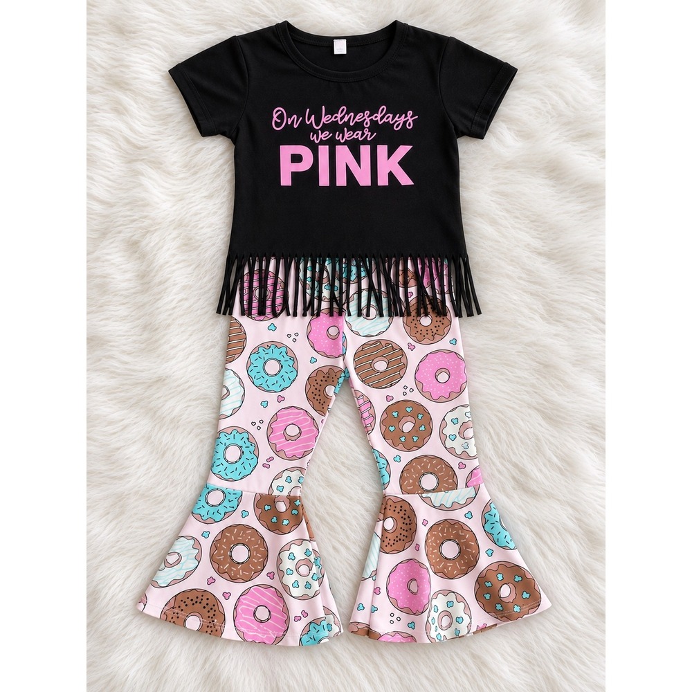 Girls Pink Donut Set Size 120 (Fits 4T)  Barbiecore Y2K Flare Bell Bottom Outfit